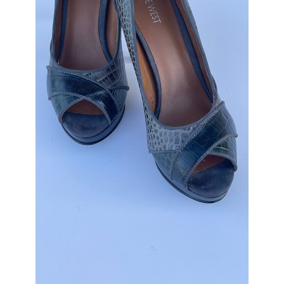 Nine West High Heels 3 Tone Faux Alligator Skin Open Toe 9.5 - Picture 2 of 9